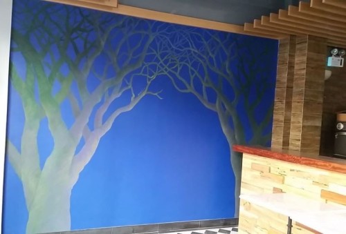 Using yellow and blue as day and night, this work builds a dream garden. The Sun Tree and Moon Tree embody Yin and Yang, symbolizing nature’s eternal cycle. Thick brushstrokes create a majestic form, while the textured surface hides a mystery yet to be uncovered.Privately collected.
